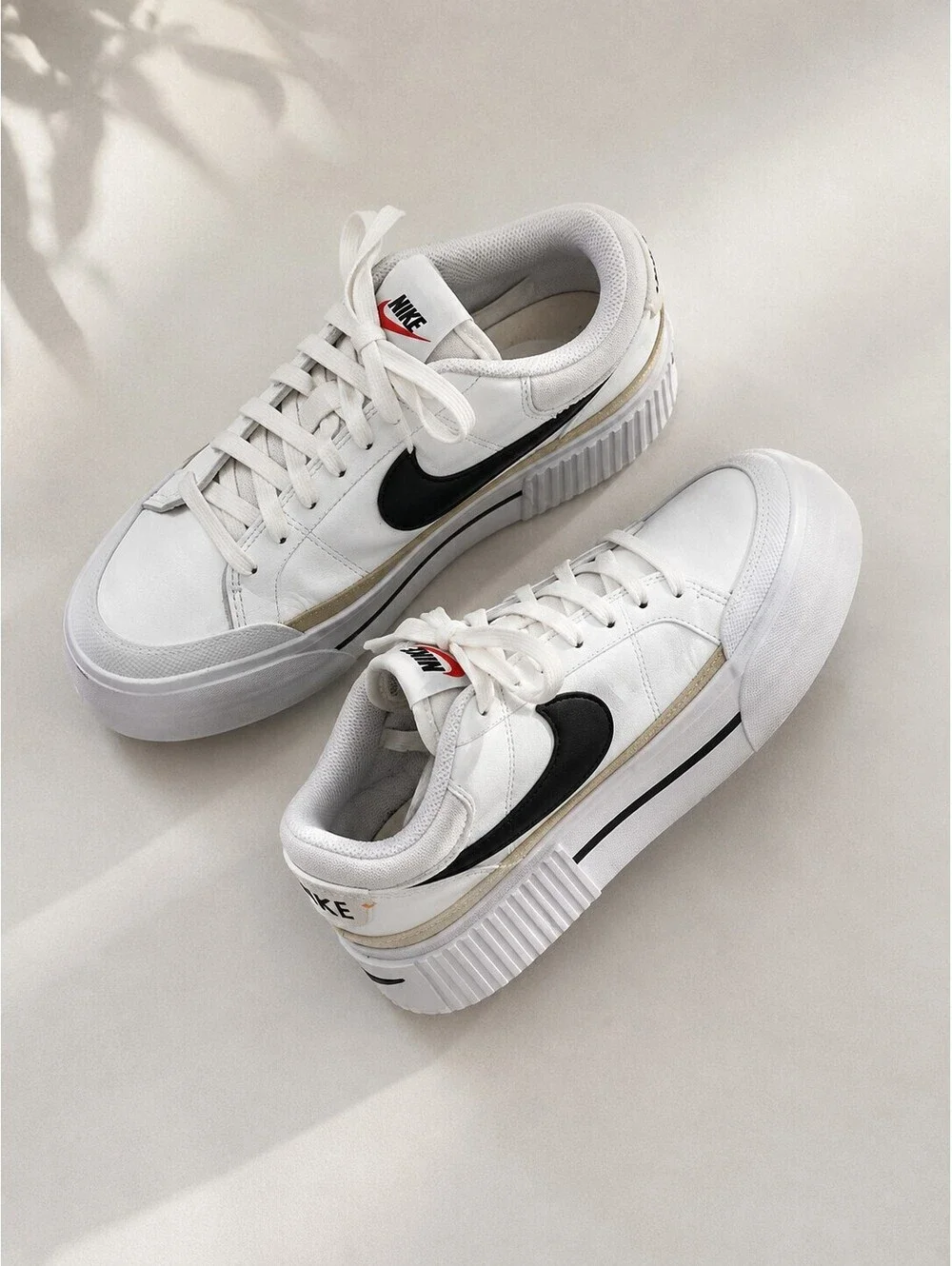 Nike Court Legacy Lift Platform Sneakers White Black Hemp Size 8 Good Used